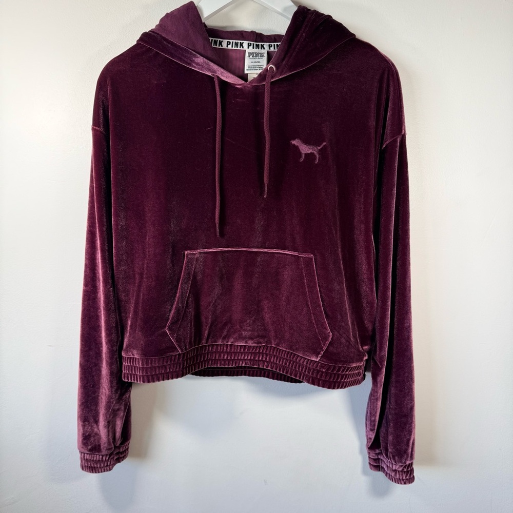 Victoria’s Secret PINK Women’s Velour Hoodie Burgundy Pullover Sweatshirt Size M